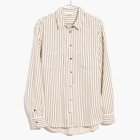 100% Cotton Madewell Striped Cream and Black Blouse - Picture 4 of 7